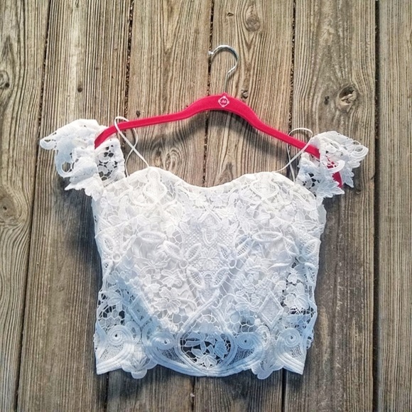 Tops - White Lace Sz. M Cold Shoulder Crop Top Boutique